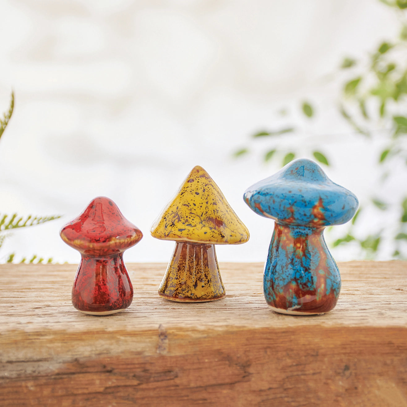 Glazed Wild Mushrooms Figurine Set of 3