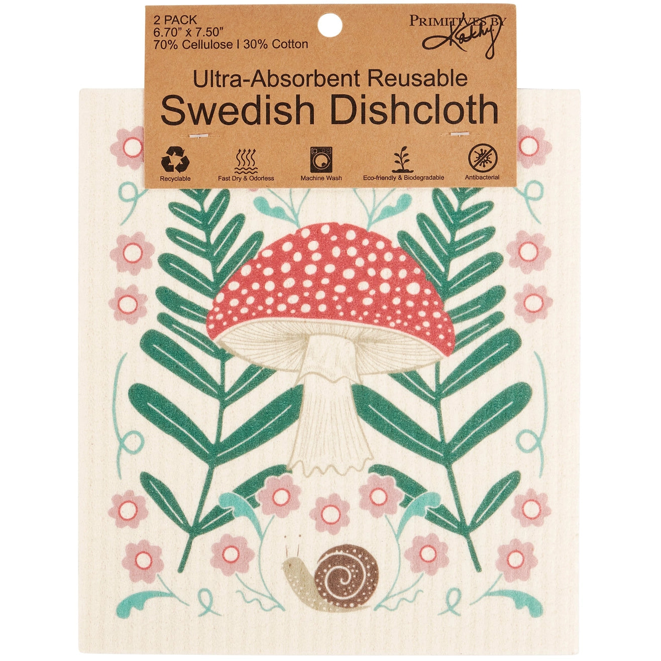Mushroom Art Swedish Dishcloth Set of 2