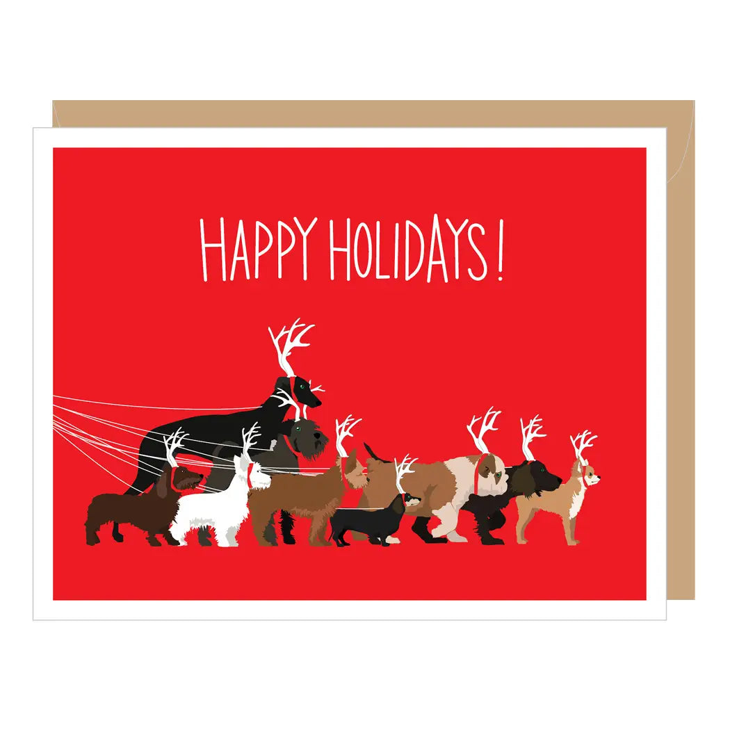 Tarjeta de Navidad de paseo de perro de vacaciones