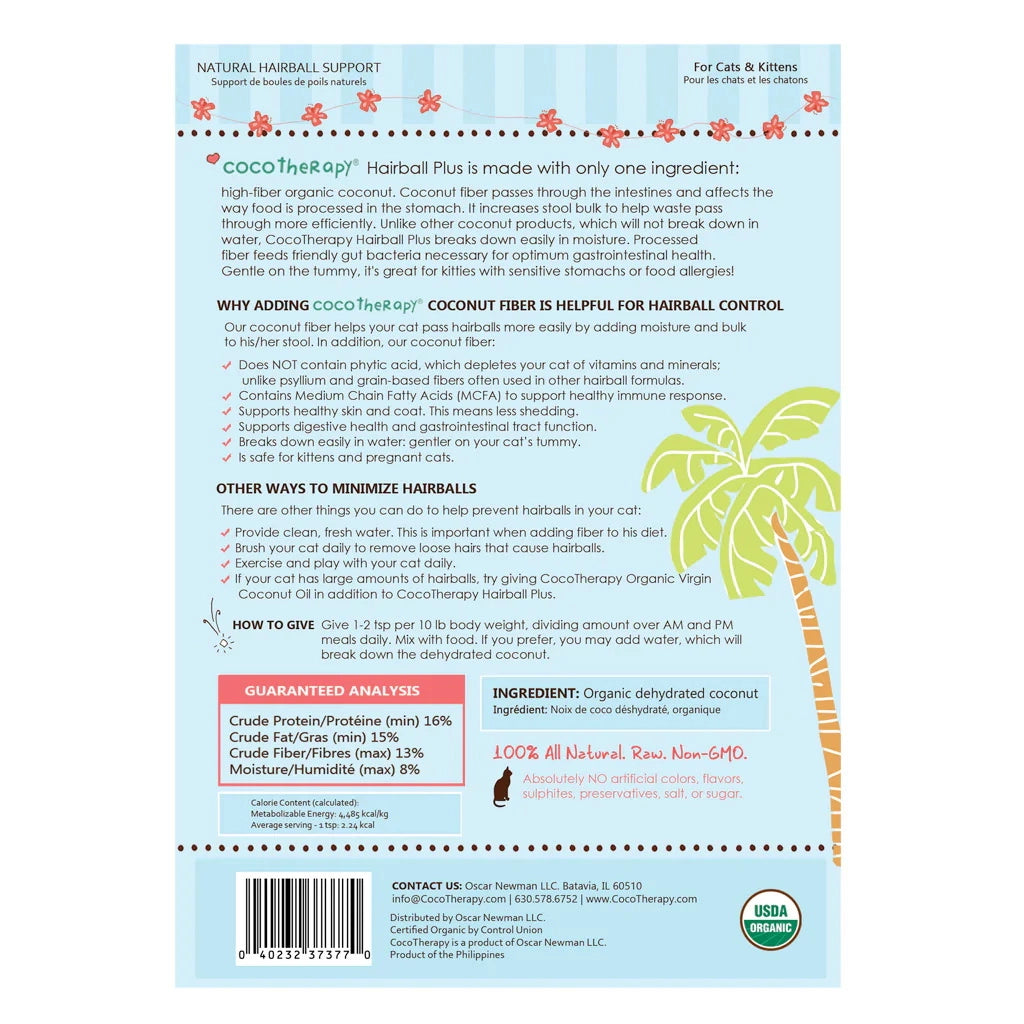 Coco Therapy Organic Hairball Plus - Hairball management for cats & kittens - 7oz