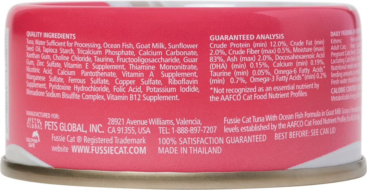 Fussie Cat Tuna with Oceanfish in Goats Milk Wet Cat Food, 2.47-oz can