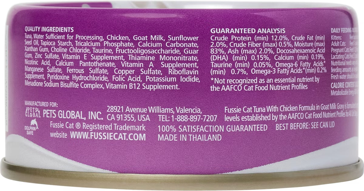 Fussie Cat Tuna with Chicken in Goats Milk Wet Cat Food, 2.47-oz can