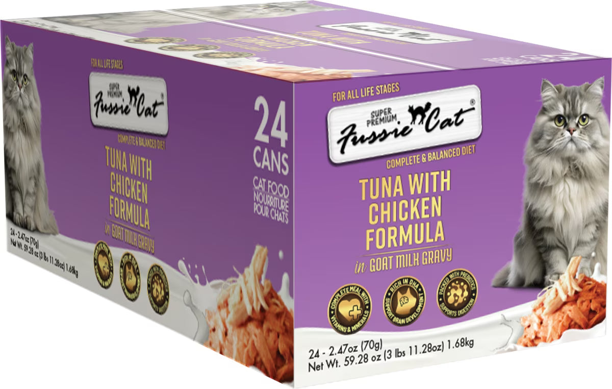 Fussie Cat Tuna with Chicken in Goats Milk Wet Cat Food, 2.47-oz can