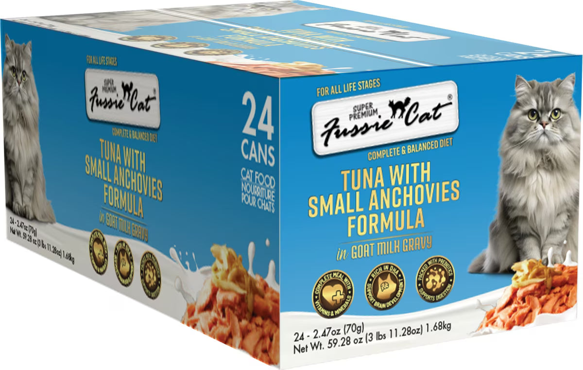 Fussie Cat Tuna with Small Anchovies in Goats Milk Wet Cat Food, 2.47-oz can