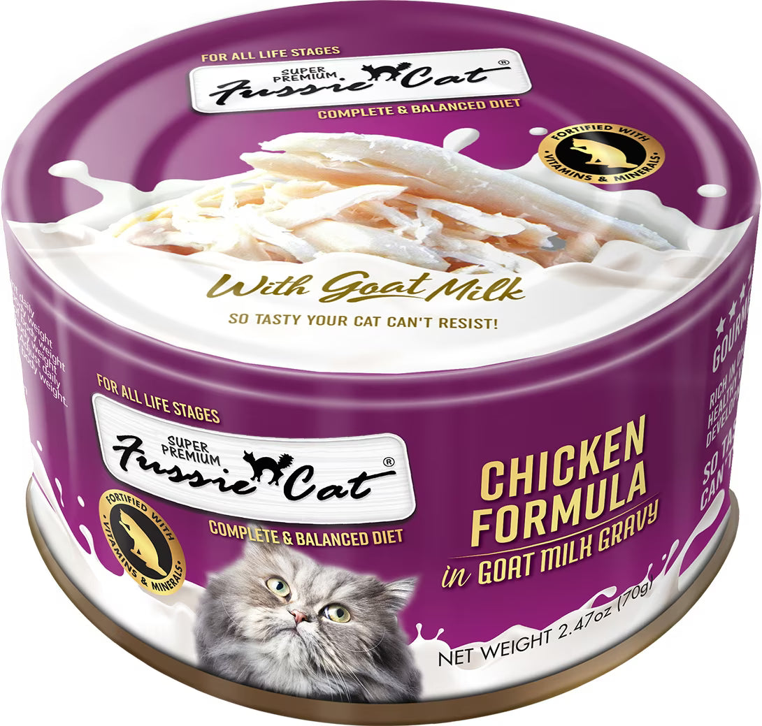 Fussie Cat Super Premium Chicken in Goat Milk Gravy Shredded Wet Cat Food, 2.47-oz can