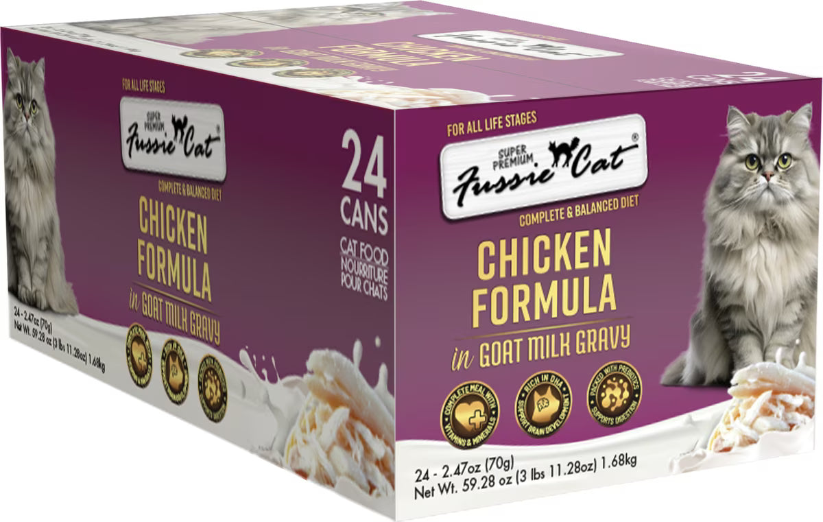 Fussie Cat Super Premium Chicken in Goat Milk Gravy Shredded Wet Cat Food, 2.47-oz can