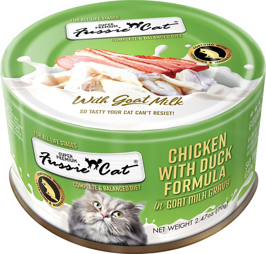Fussie Cat Super Premium Chicken with Duck in Goat Milk Gravy Shredded Wet Cat Food, 2.47-oz can