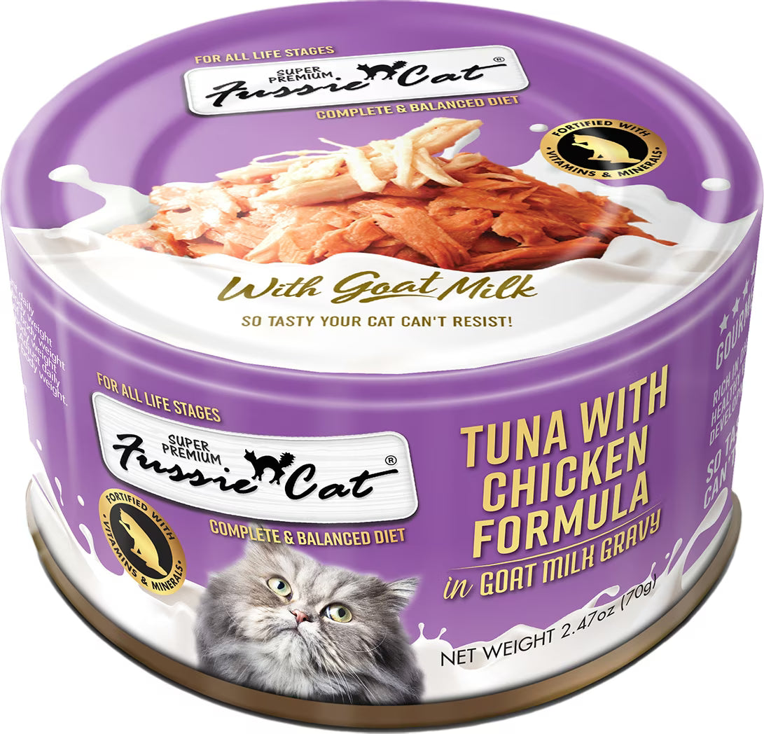 Fussie Cat Tuna with Chicken in Goats Milk Wet Cat Food, 2.47-oz can