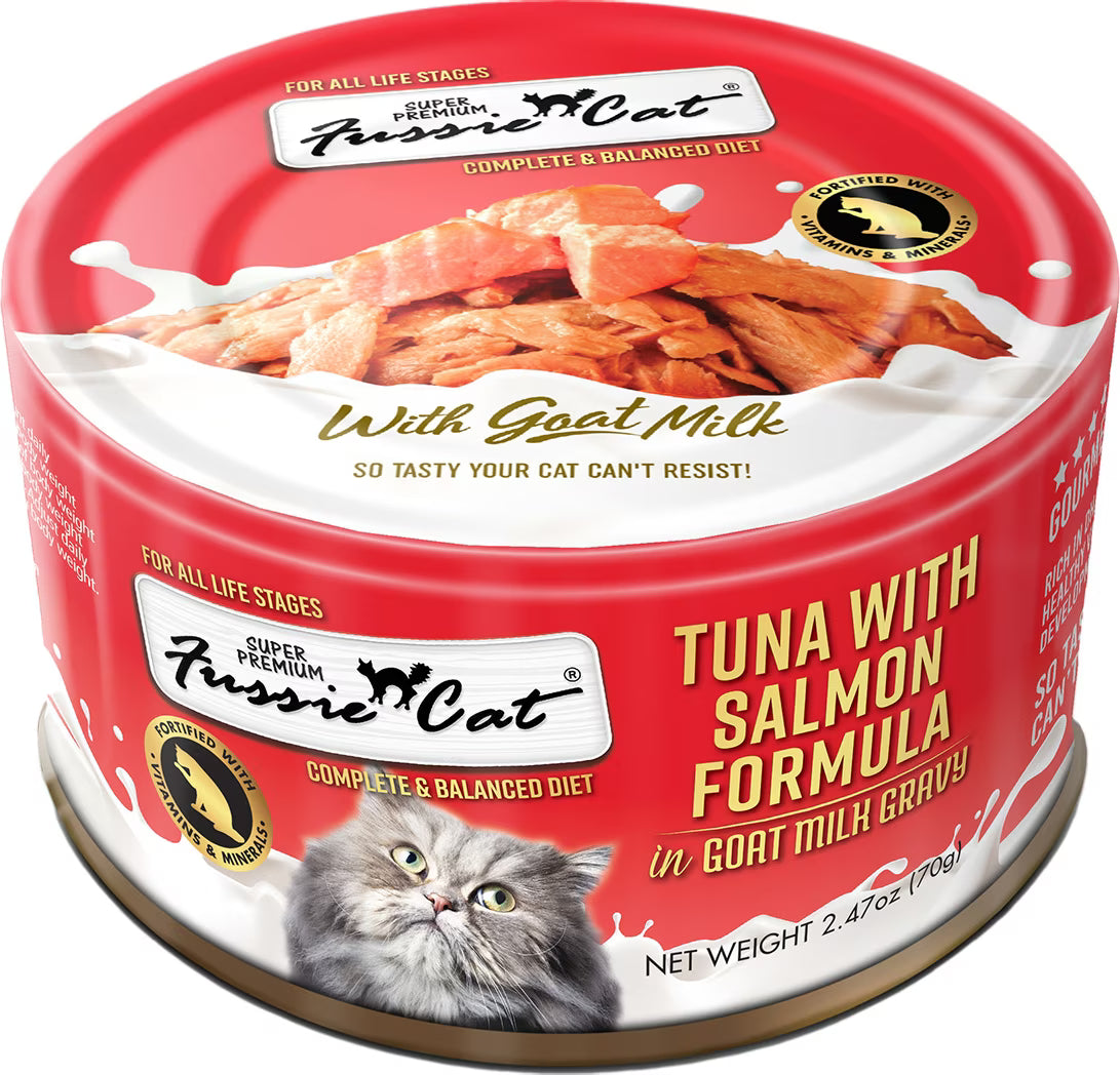 Fussie Cat Tuna with Salmon in Goats Milk Wet Cat Food, 2.47-oz can