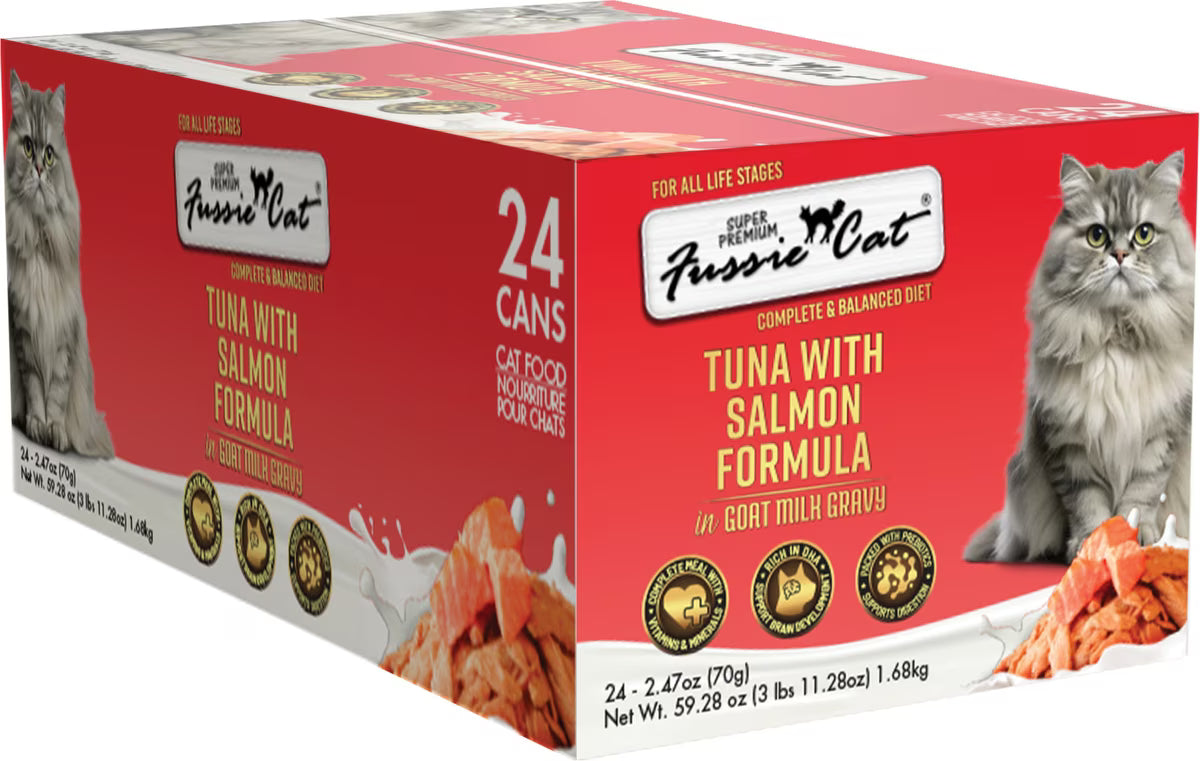 Fussie Cat Tuna with Salmon in Goats Milk Wet Cat Food, 2.47-oz can
