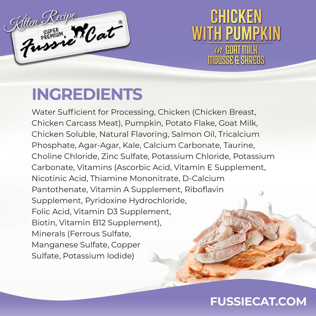 Fussie Cat Kitten Mousse Chicken Flavored with Pumpkin in Goat Milk Wet Cat Food & Shreds, 2.47-oz can
