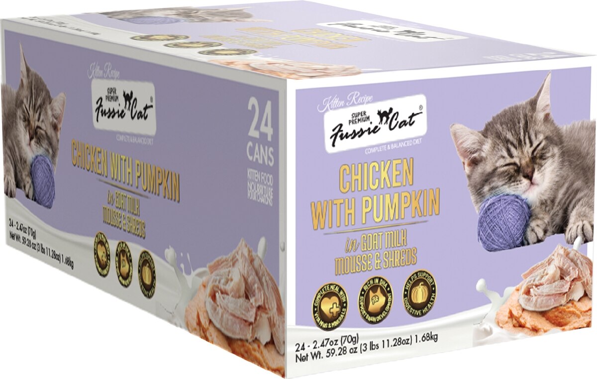 Fussie Cat Kitten Mousse Chicken Flavored with Pumpkin in Goat Milk Wet Cat Food & Shreds, 2.47-oz can