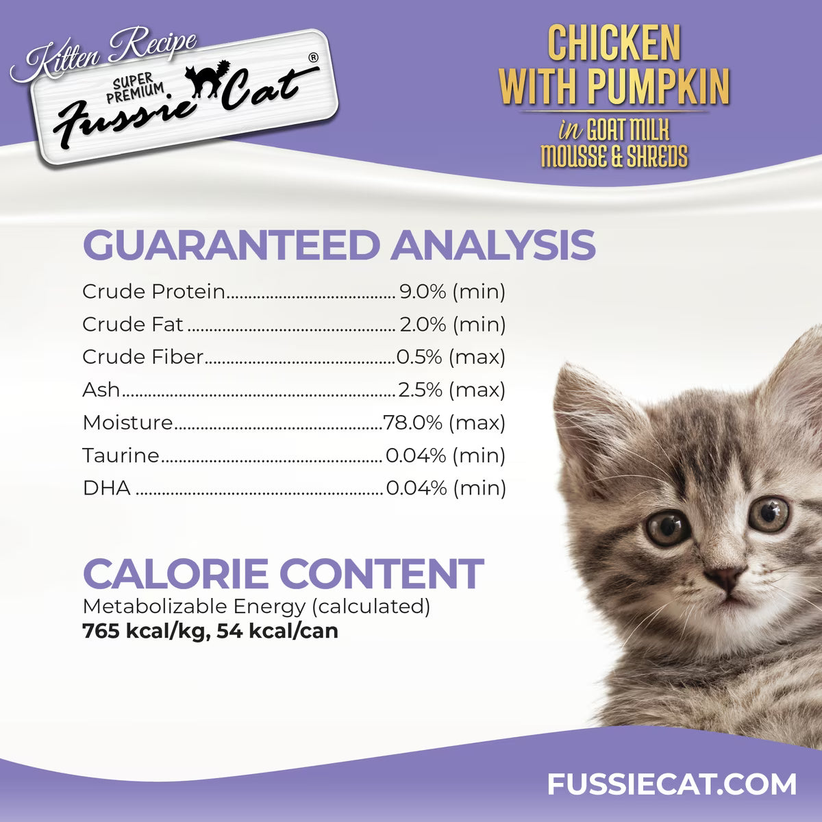 Fussie Cat Kitten Mousse Chicken Flavored with Pumpkin in Goat Milk Wet Cat Food & Shreds, 2.47-oz can