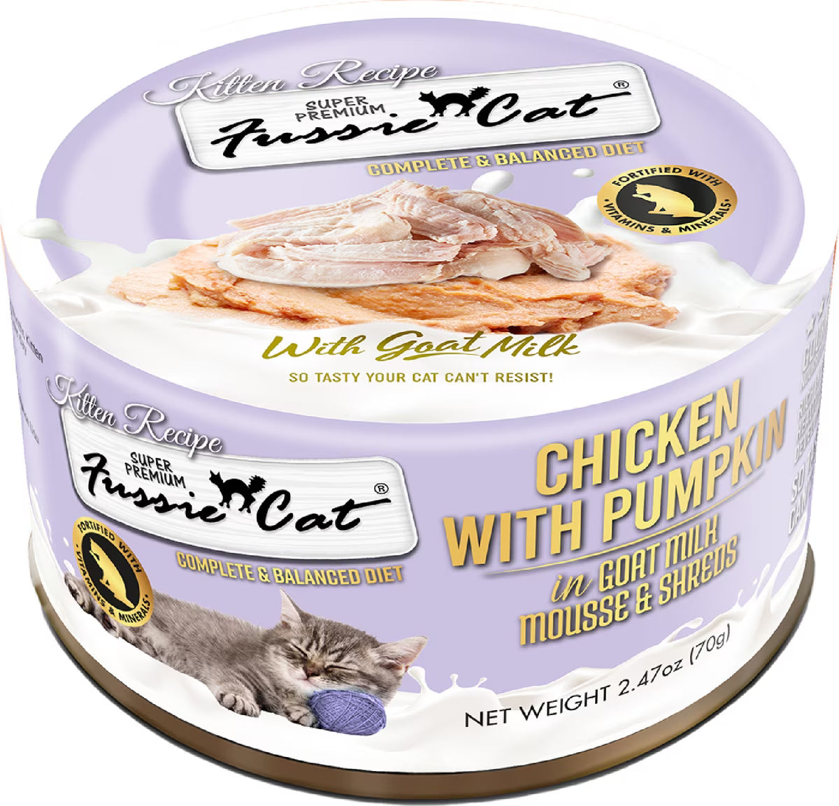Fussie Cat Kitten Mousse Chicken Flavored with Pumpkin in Goat Milk Wet Cat Food & Shreds, 2.47-oz can