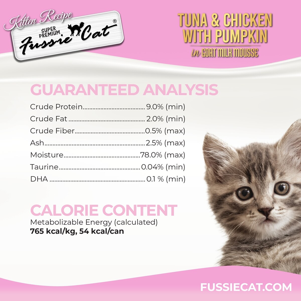 Fussie Cat Kitten Mousse Chicken & Tuna Flavored with Pumpkin in Goat Milk Wet Cat Food, 2.47-oz can