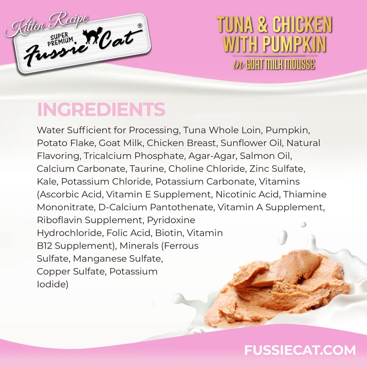 Fussie Cat Kitten Mousse Chicken & Tuna Flavored with Pumpkin in Goat Milk Wet Cat Food, 2.47-oz can