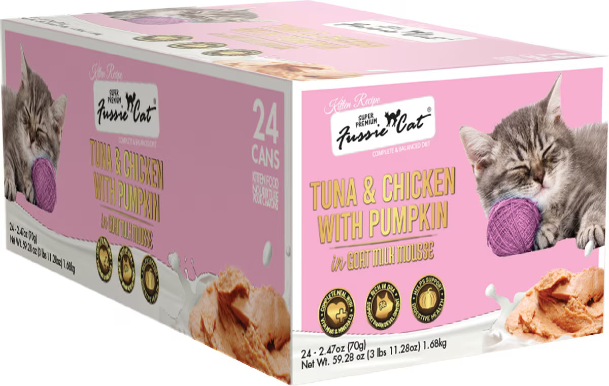 Fussie Cat Kitten Mousse Chicken & Tuna Flavored with Pumpkin in Goat Milk Wet Cat Food, 2.47-oz can