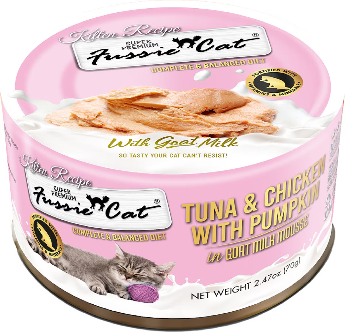 Fussie Cat Kitten Mousse Chicken & Tuna Flavored with Pumpkin in Goat Milk Wet Cat Food, 2.47-oz can