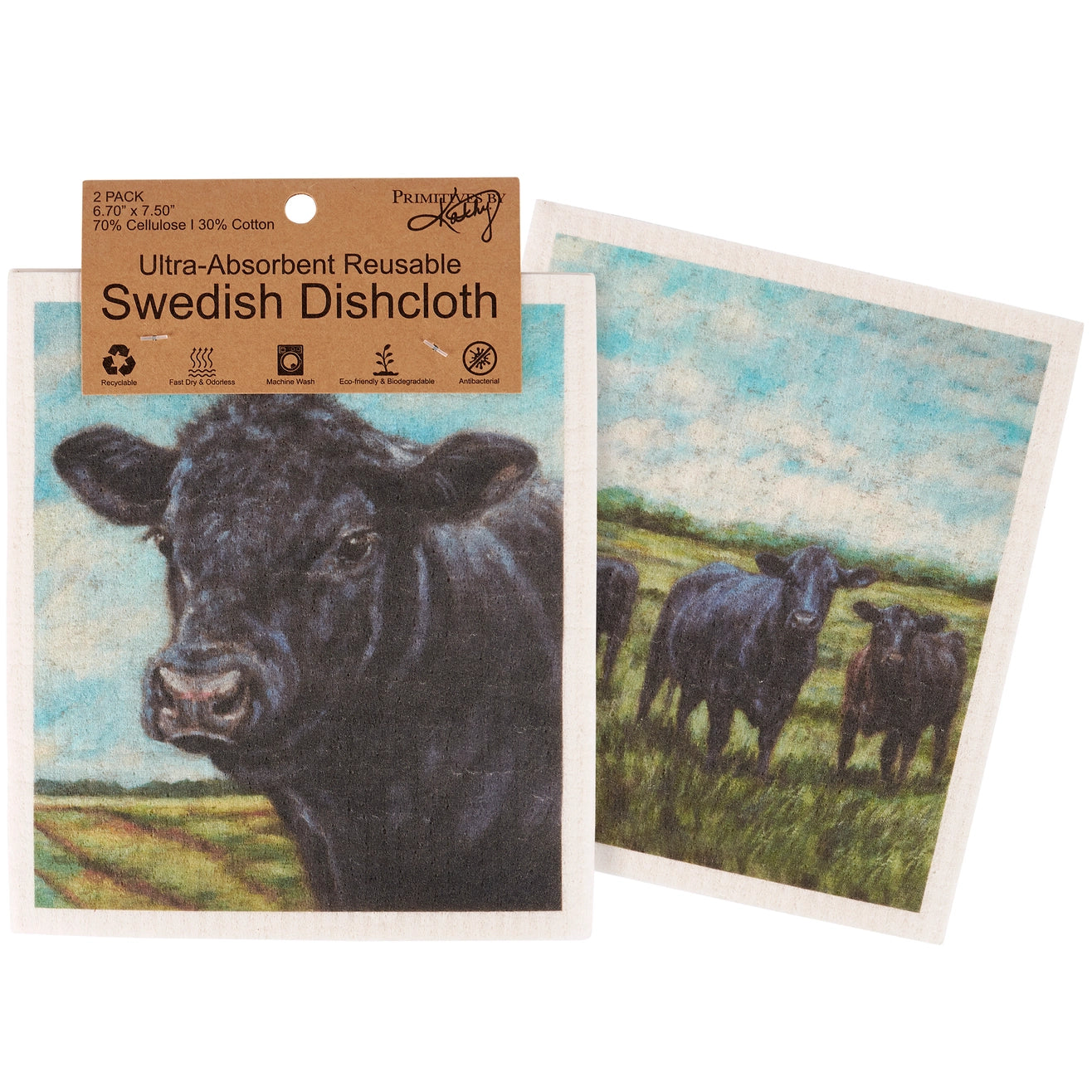 Angus Cows Swedish Dishcloth Set of 2