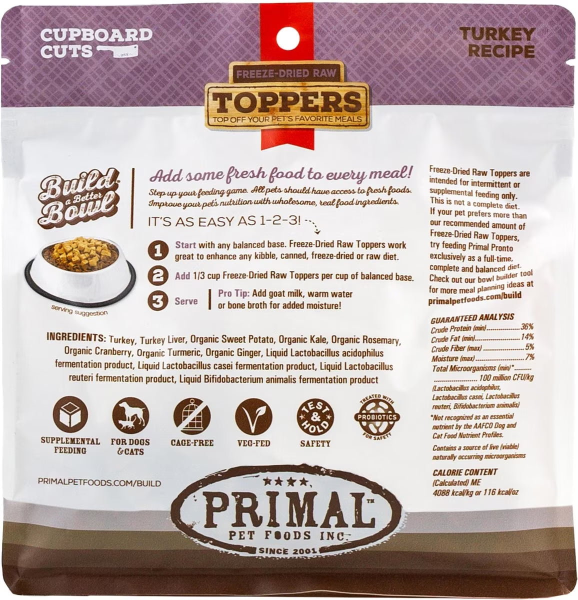 Primal Cupboard Cuts Turkey Grain-Free Freeze-Dried Raw Dog Food Topper