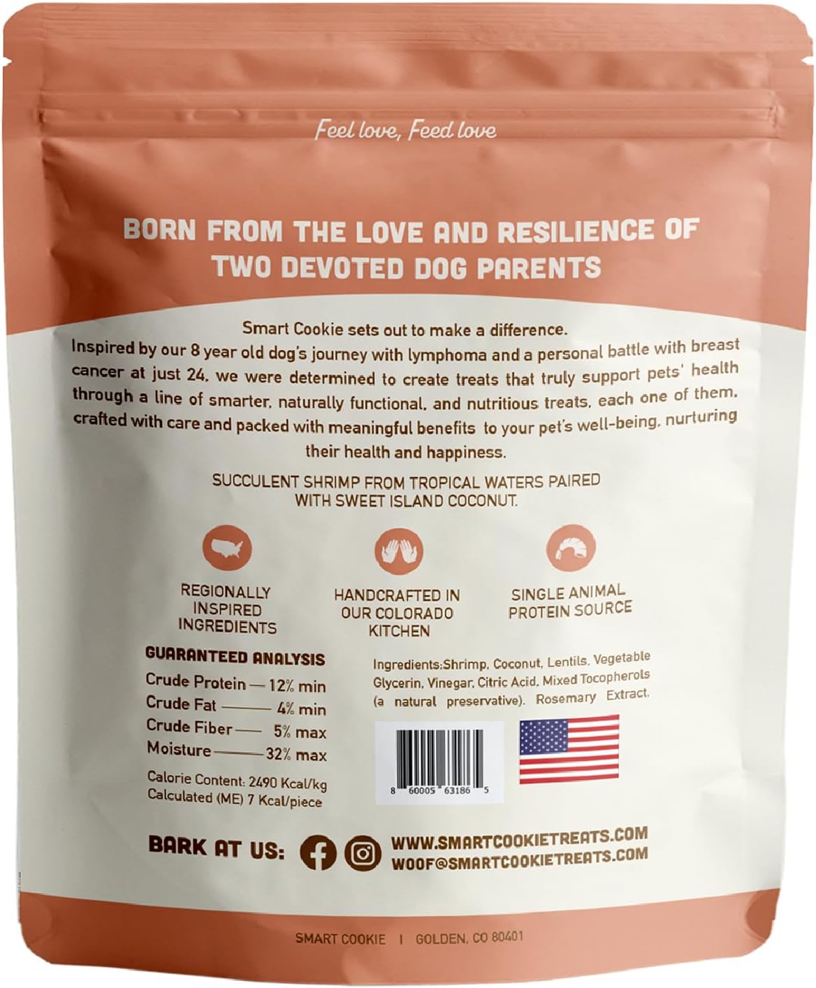 Smart Cookie Barkery Shrimp & Coconut Grain-Free Dog Treats, 5-oz bag