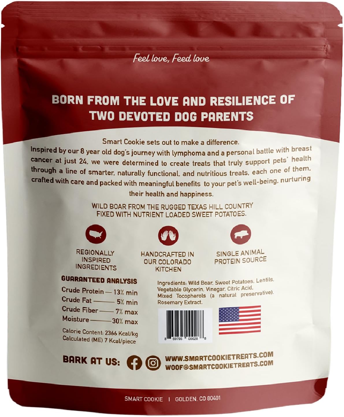 Smart Cookie Barkery Wild Boar & Sweet Potato Grain-Free Dog Treats, 5-oz bag