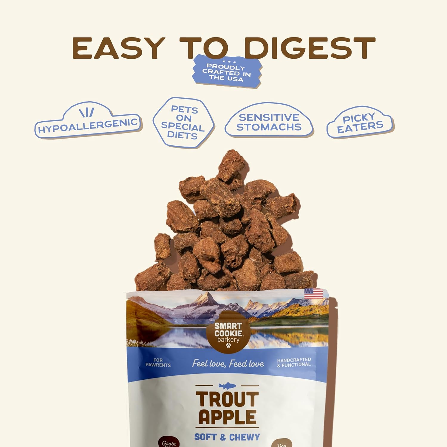 Smart Cookie Barkery Trout & Apple Grain-Free Dog Treats, 5-oz bag