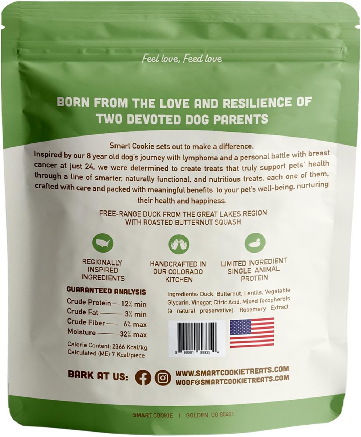 Smart Cookie Barkery Duck & Squash Grain-Free Dog Treats, 5-oz bag