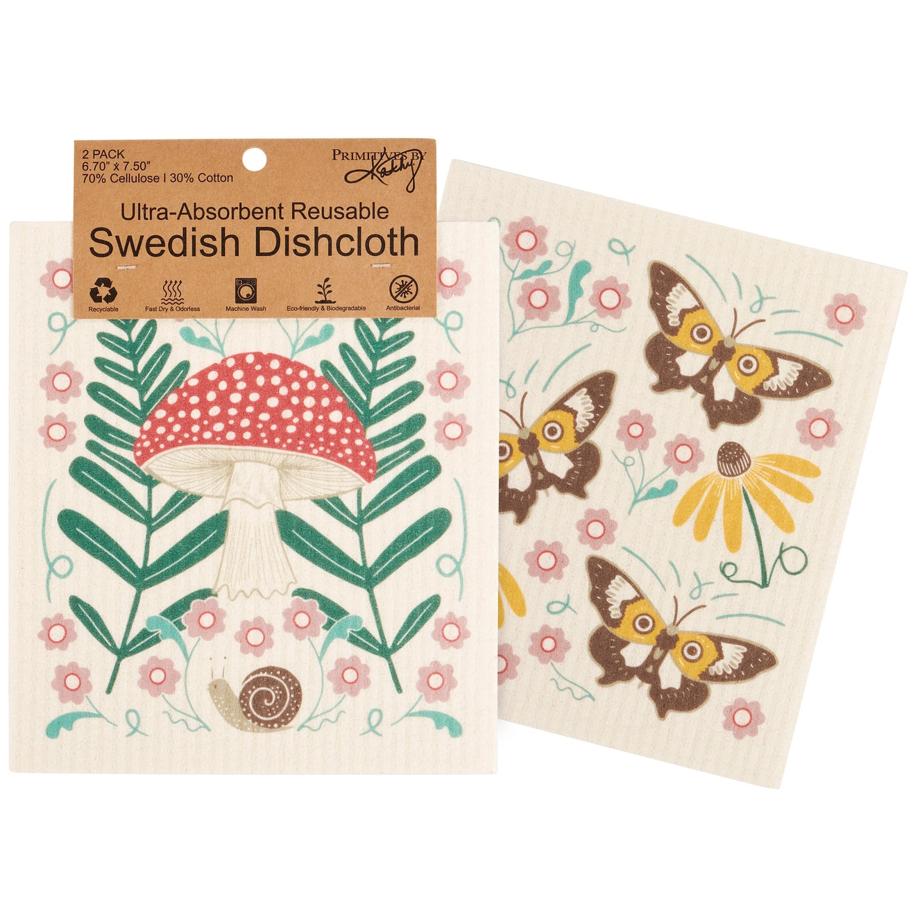 Mushroom Art Swedish Dishcloth Set of 2