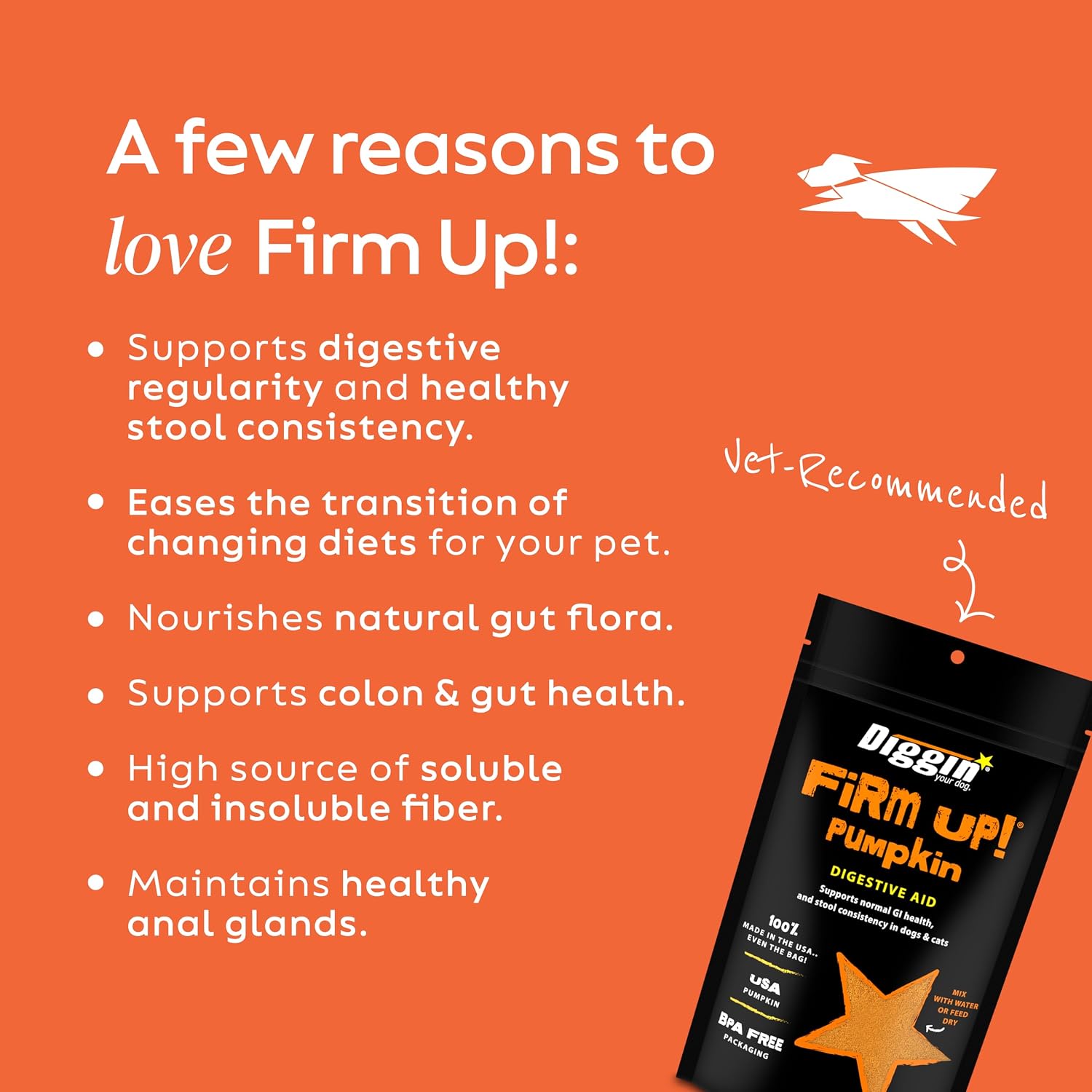 Diggin’ Your Dog, Firm Up Original Pumpkin Super Dog & Cat Supplement, 1oz