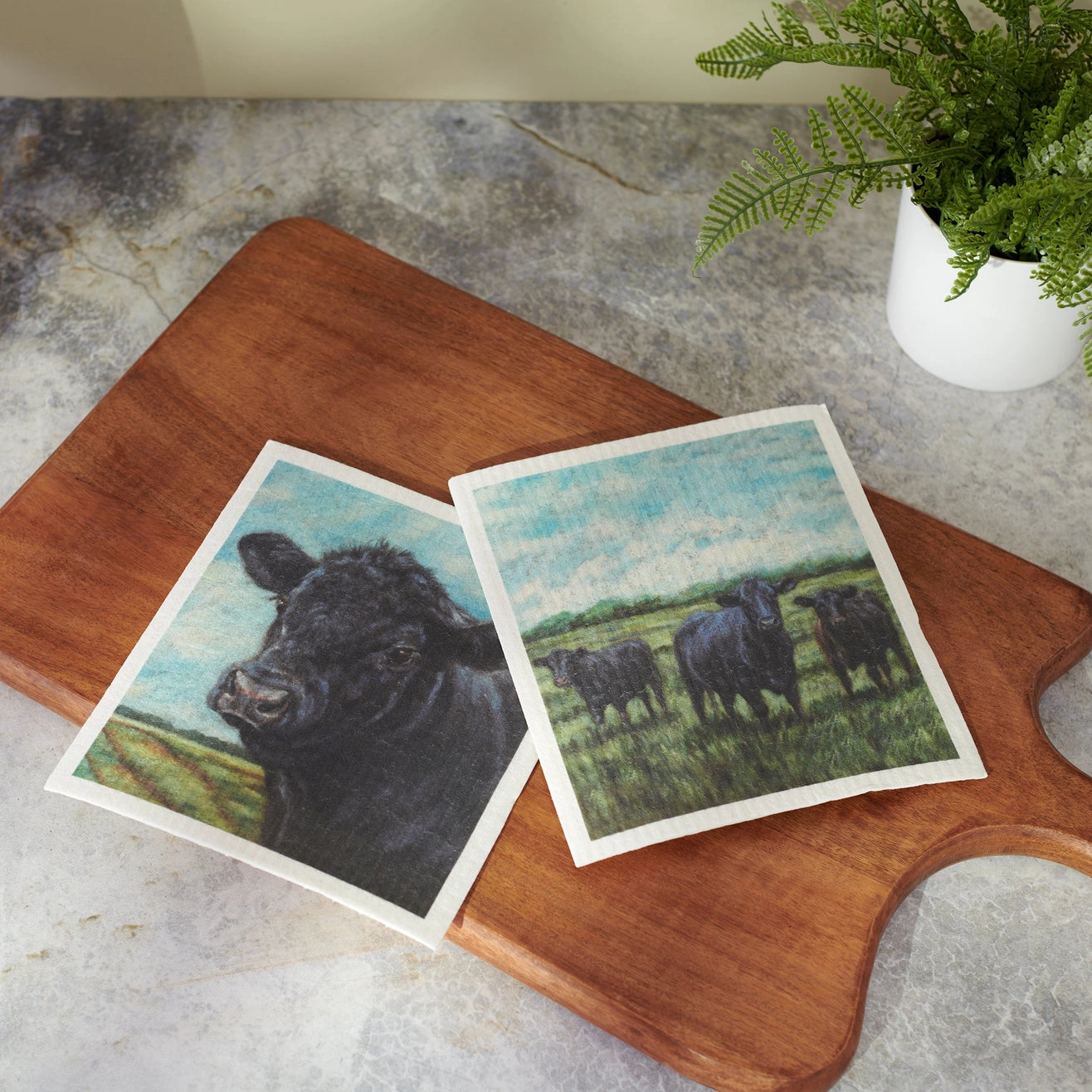 Angus Cows Swedish Dishcloth Set of 2