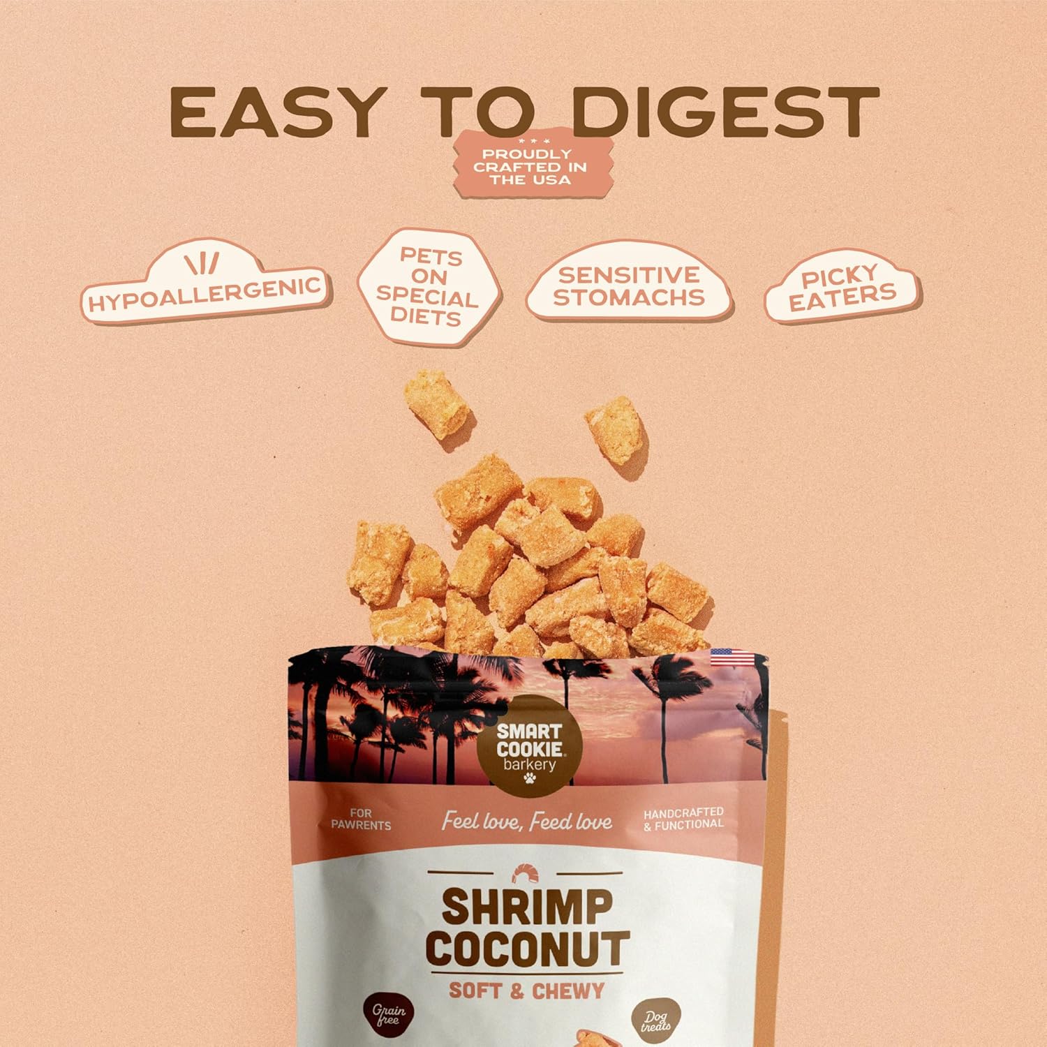 Smart Cookie Barkery Shrimp & Coconut Grain-Free Dog Treats, 5-oz bag
