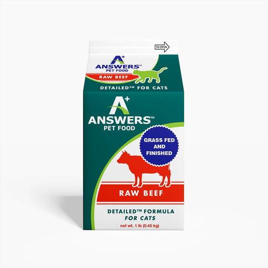 Answers+ Detailed Formula Raw Beef Frozen Cat Food 1lb