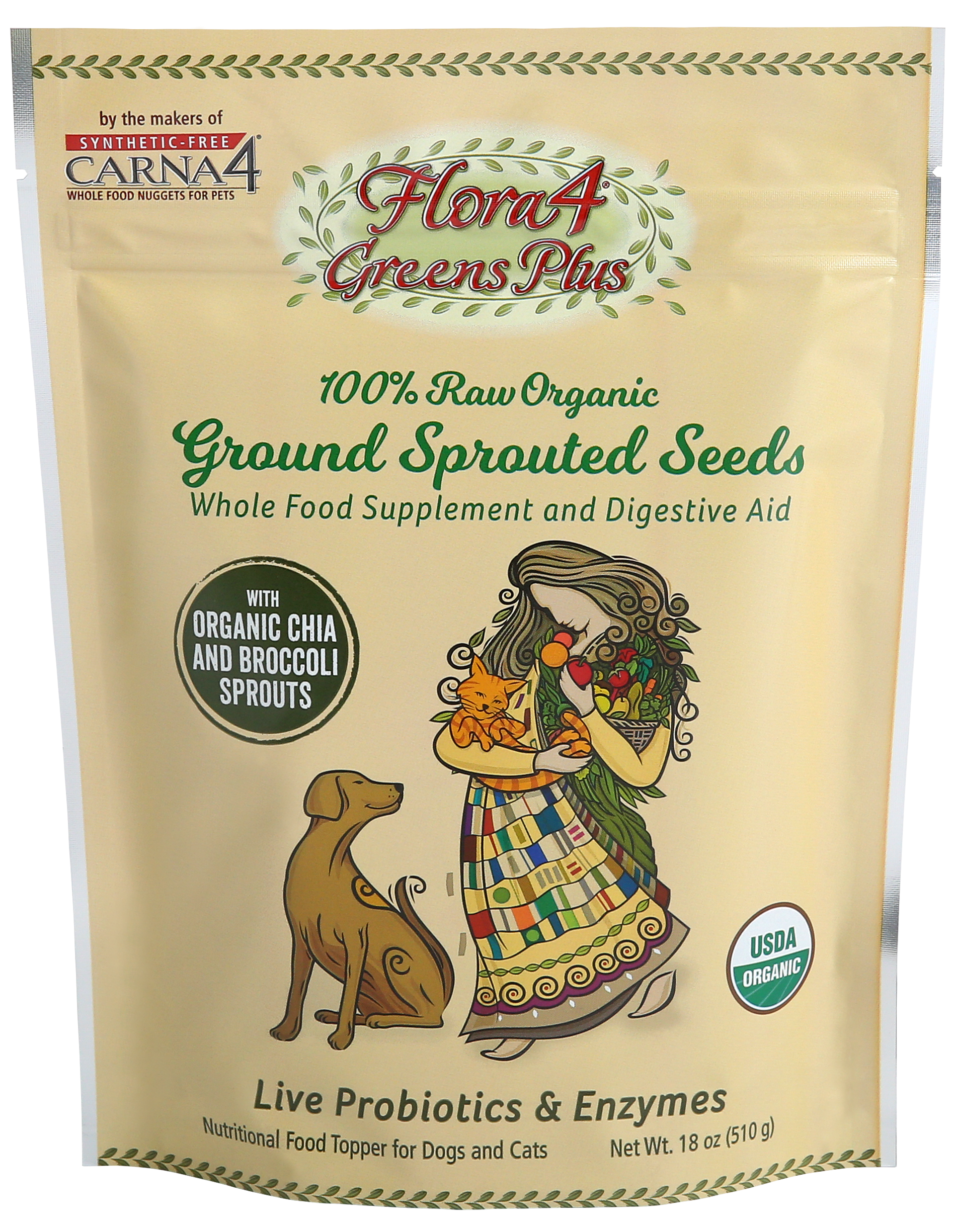 Carna4 Flora4 GREENS PLUS Sprouted Seeds 18oz