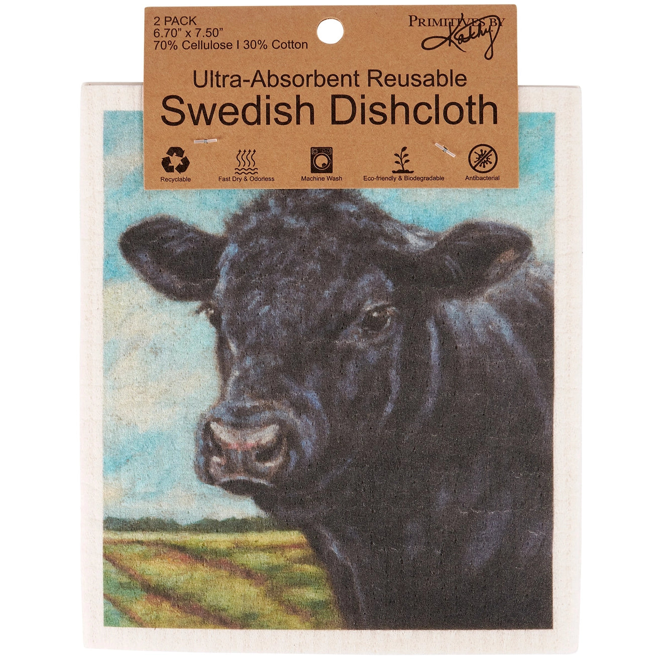 Angus Cows Swedish Dishcloth Set of 2