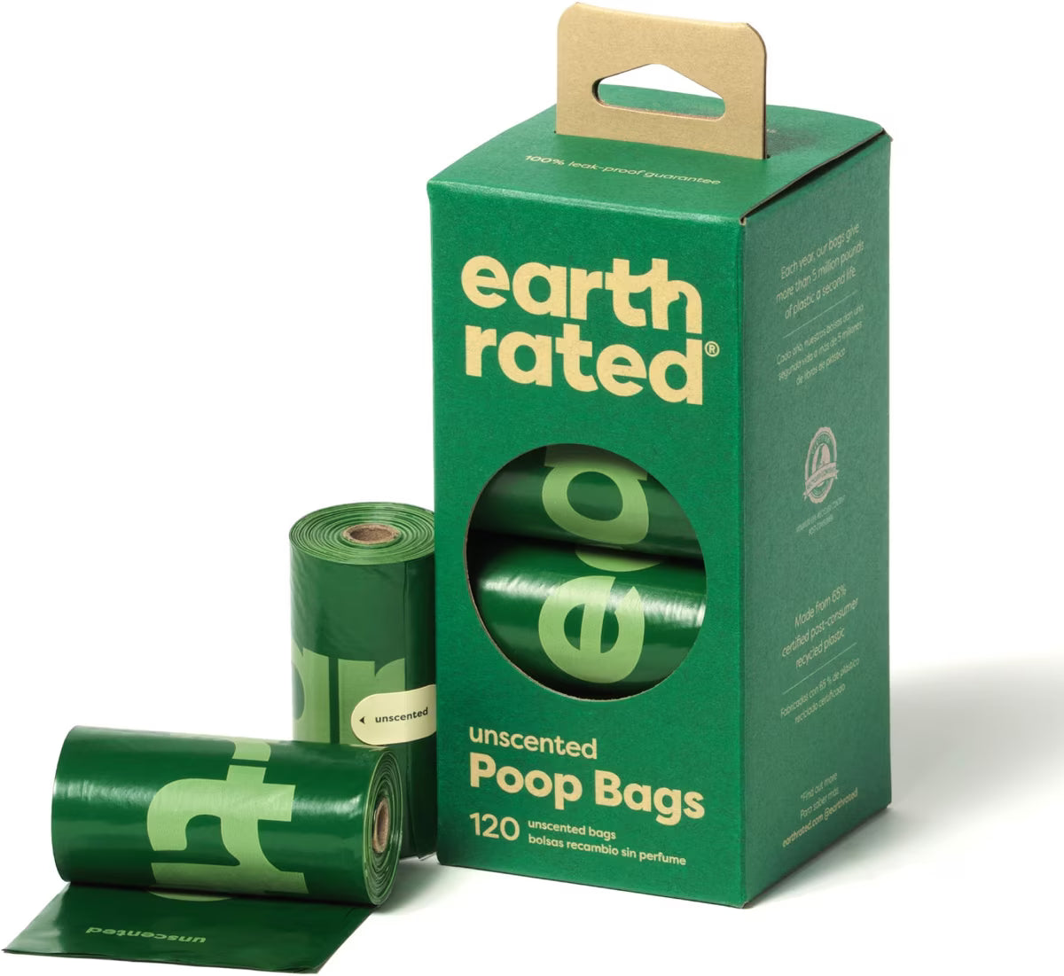 Earth Rated Unscented Poop Bags 120ct on 8 Refill Rolls