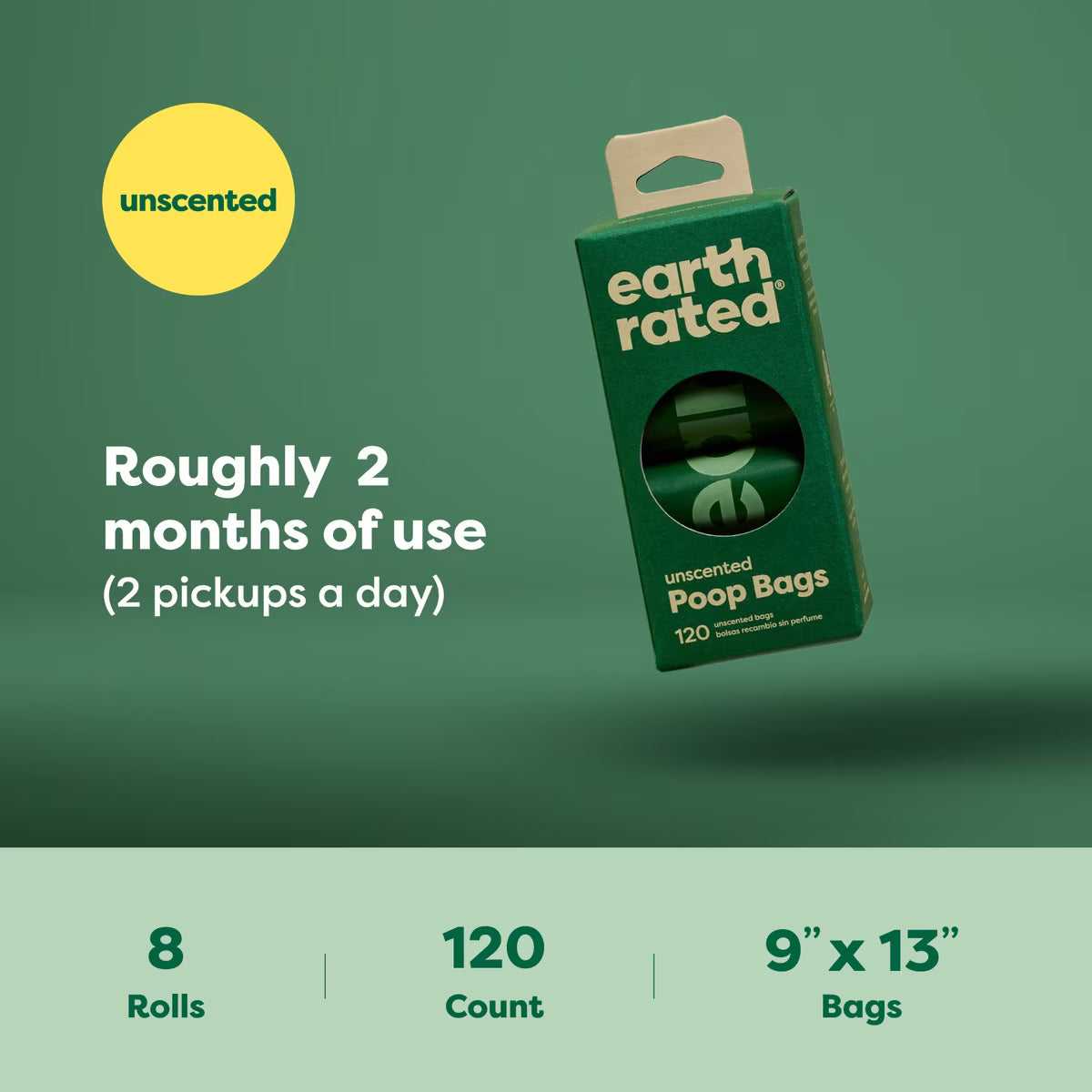 Earth Rated Unscented Poop Bags 120ct on 8 Refill Rolls