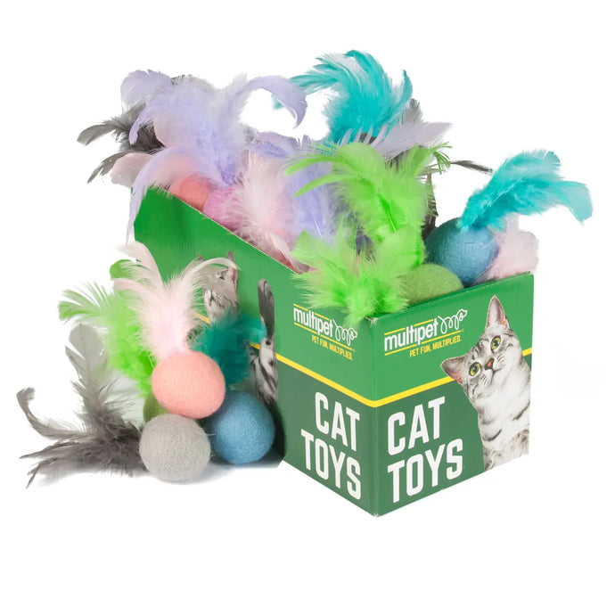 Multipet Felt Ball w/ Feathers Assorted Colors